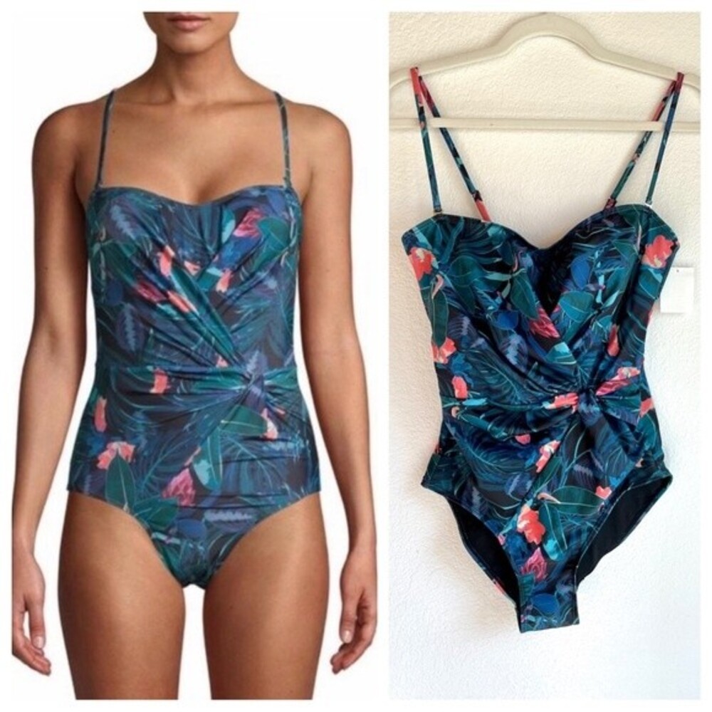 NWT Nicole Miller Women's Convertible Tropical Twist Drape One Piece Swimsuit M